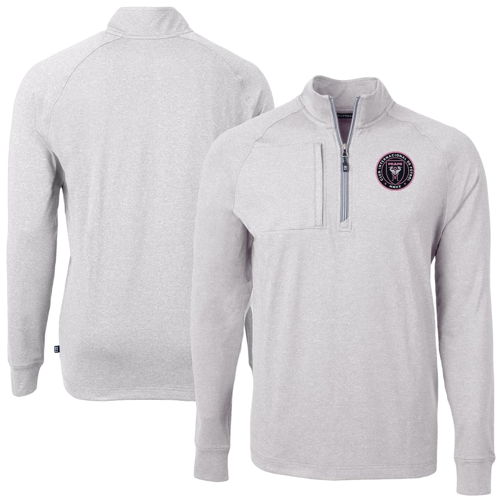  Inter Miami CF Cutter & Buck Adapt Eco Knit Heather Raglan Quarter-Zip Pullover Top - Heather Gray